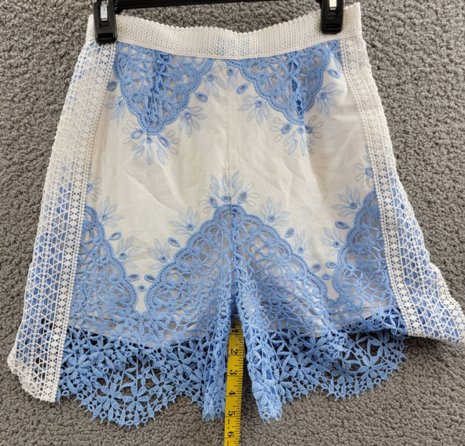 Evarae Layla Shorts Women's 4 Vista Blue/Cream High Rise Back Zip Closure~