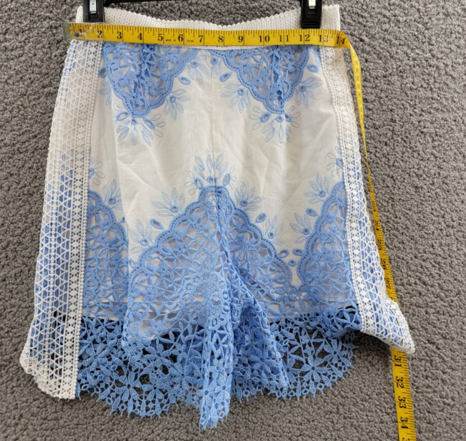 Evarae Layla Shorts Women's 4 Vista Blue/Cream High Rise Back Zip Closure~