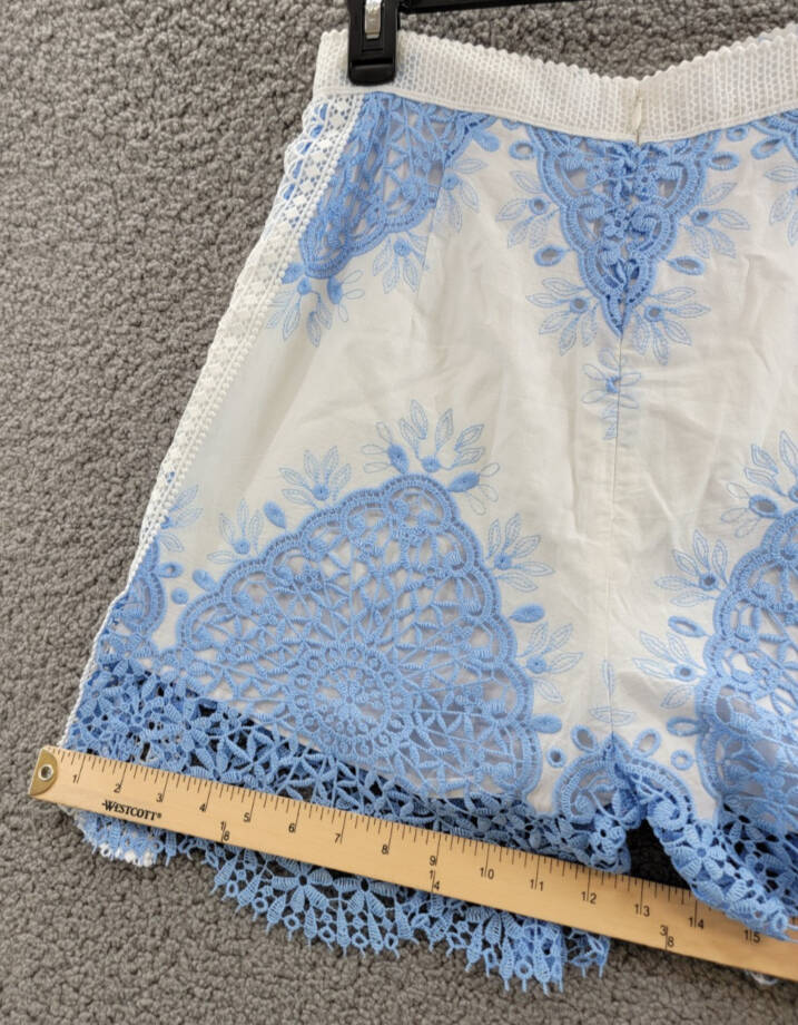 Evarae Layla Shorts Women's 4 Vista Blue/Cream High Rise Back Zip Closure~
