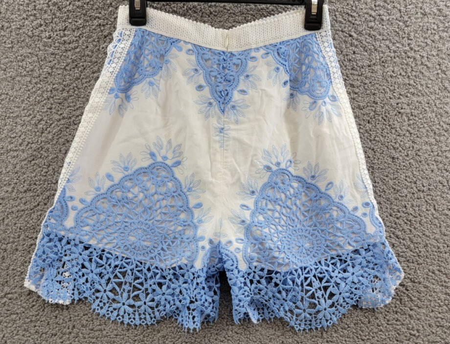 Evarae Layla Shorts Women's 4 Vista Blue/Cream High Rise Back Zip Closure~