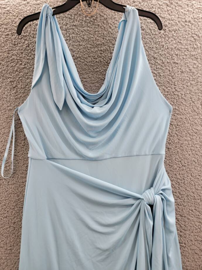 Cinq à Sept Odin Drape Detail Midi Dress Women's 16 Agua Fria Solid Cowl Neck~