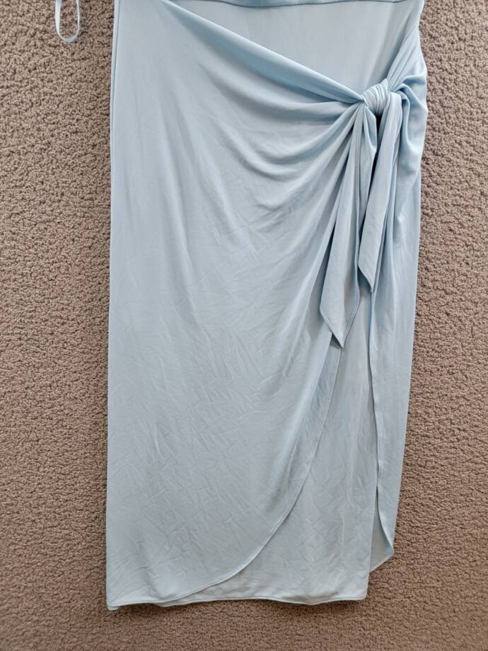 Cinq à Sept Odin Drape Detail Midi Dress Women's 16 Agua Fria Solid Cowl Neck~