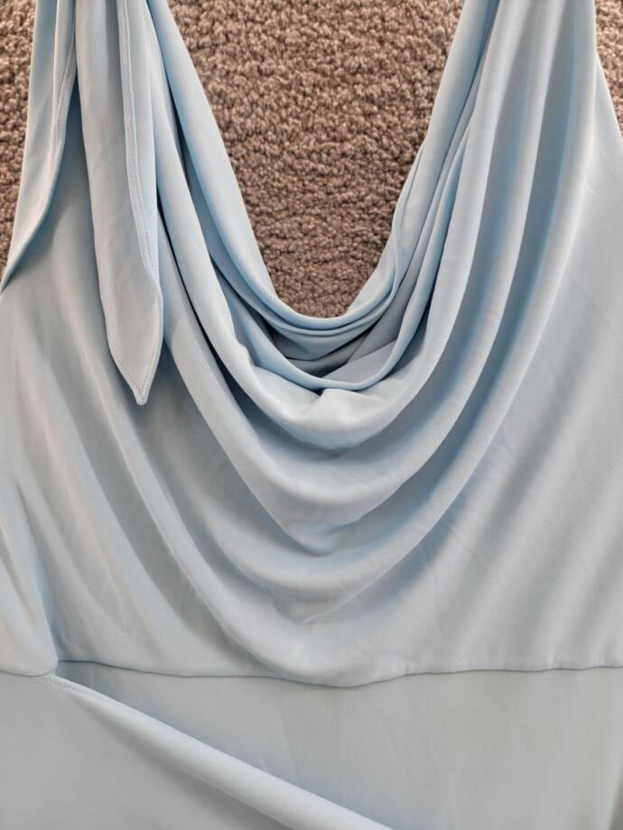 Cinq à Sept Odin Drape Detail Midi Dress Women's 16 Agua Fria Solid Cowl Neck~