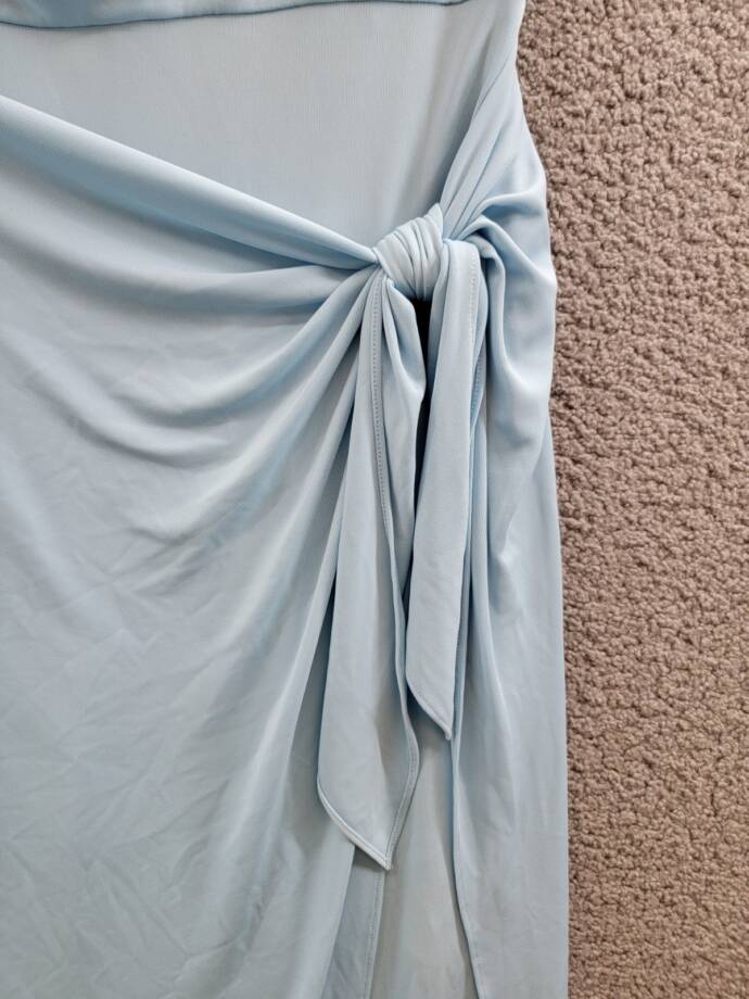 Cinq à Sept Odin Drape Detail Midi Dress Women's 16 Agua Fria Solid Cowl Neck~