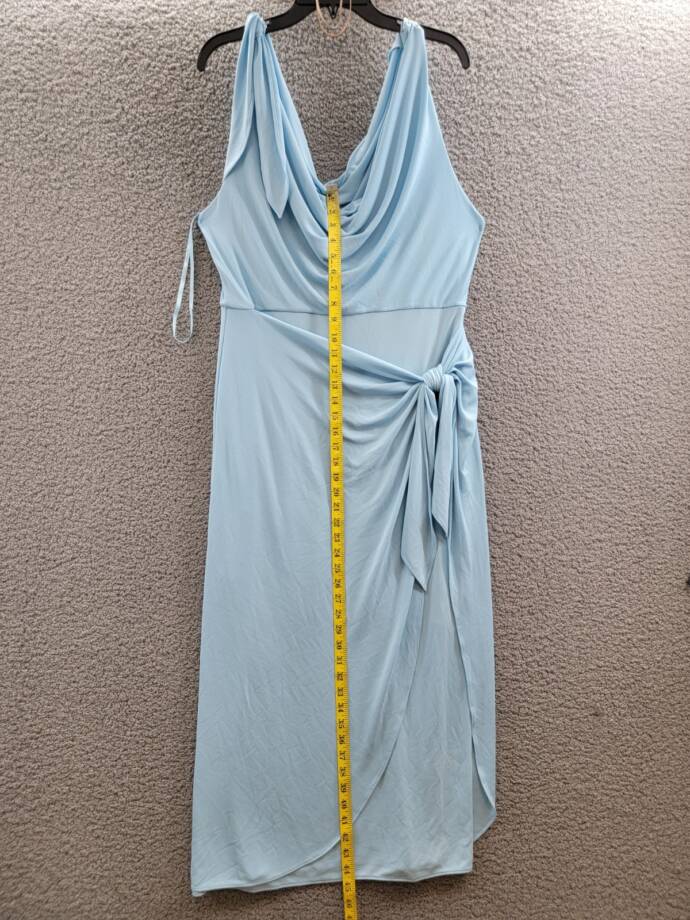 Cinq à Sept Odin Drape Detail Midi Dress Women's 16 Agua Fria Solid Cowl Neck~