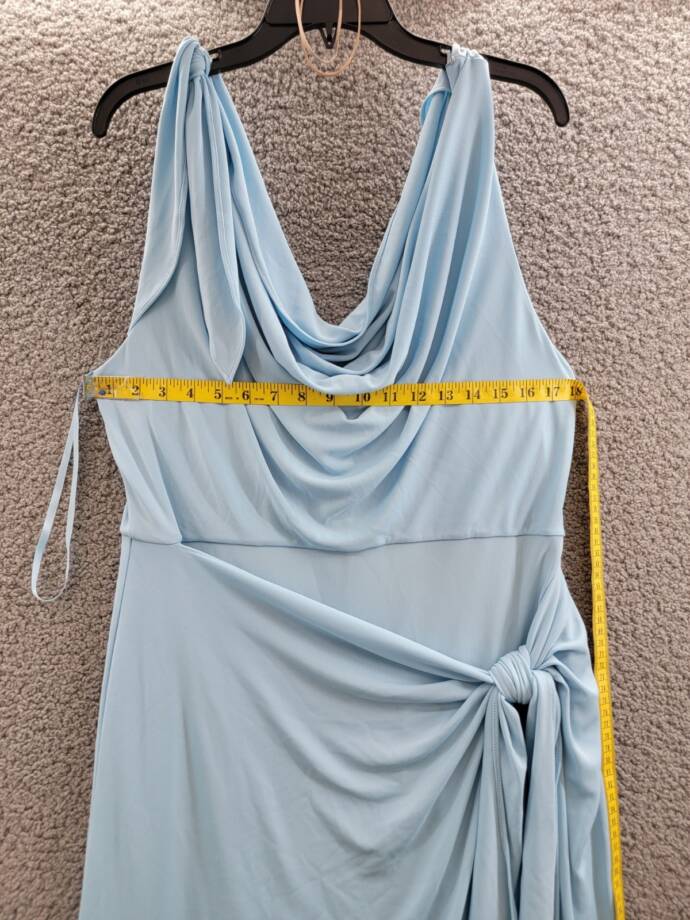Cinq à Sept Odin Drape Detail Midi Dress Women's 16 Agua Fria Solid Cowl Neck~