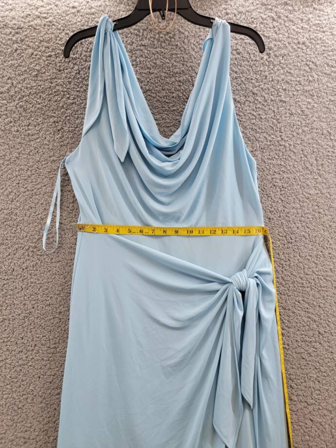 Cinq à Sept Odin Drape Detail Midi Dress Women's 16 Agua Fria Solid Cowl Neck~