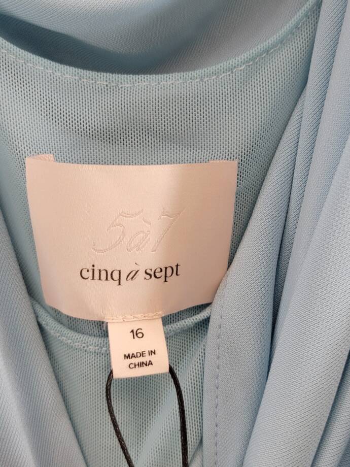 Cinq à Sept Odin Drape Detail Midi Dress Women's 16 Agua Fria Solid Cowl Neck~