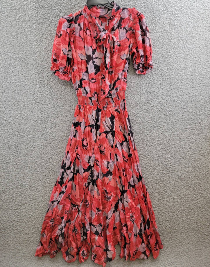 Polo by Ralph Lauren Floral Georgette Tie-Neck Dress Women's XS Multi Pullover~
