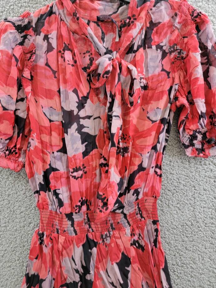 Polo by Ralph Lauren Floral Georgette Tie-Neck Dress Women's XS Multi Pullover~