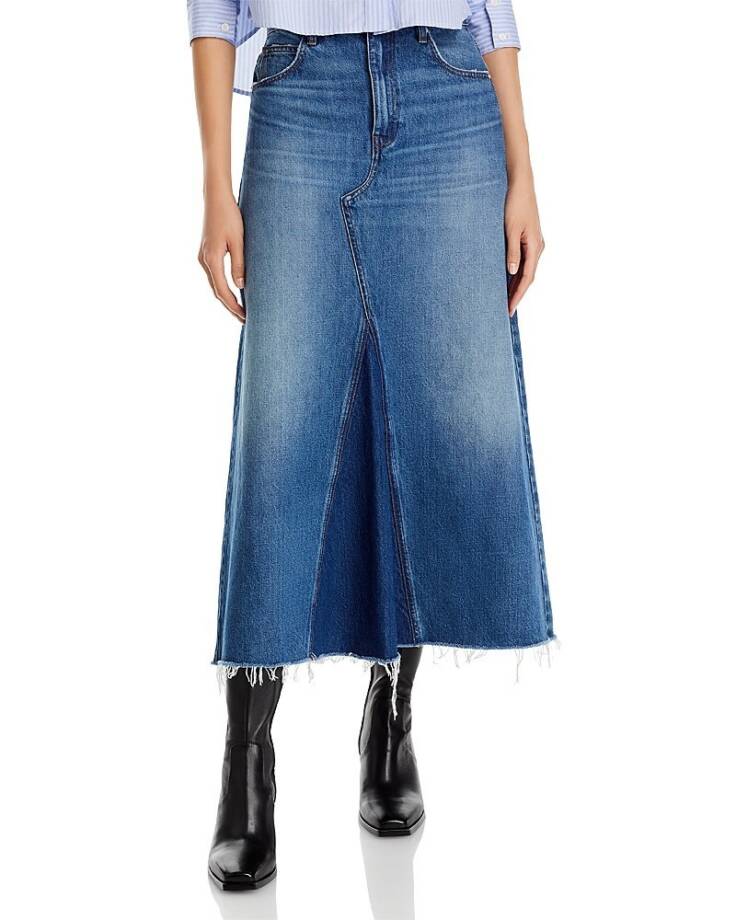 FRAME The Dorothy Denim Skirt Women's 26 Slowpoke Frayed Hem Zip/Button Closure~