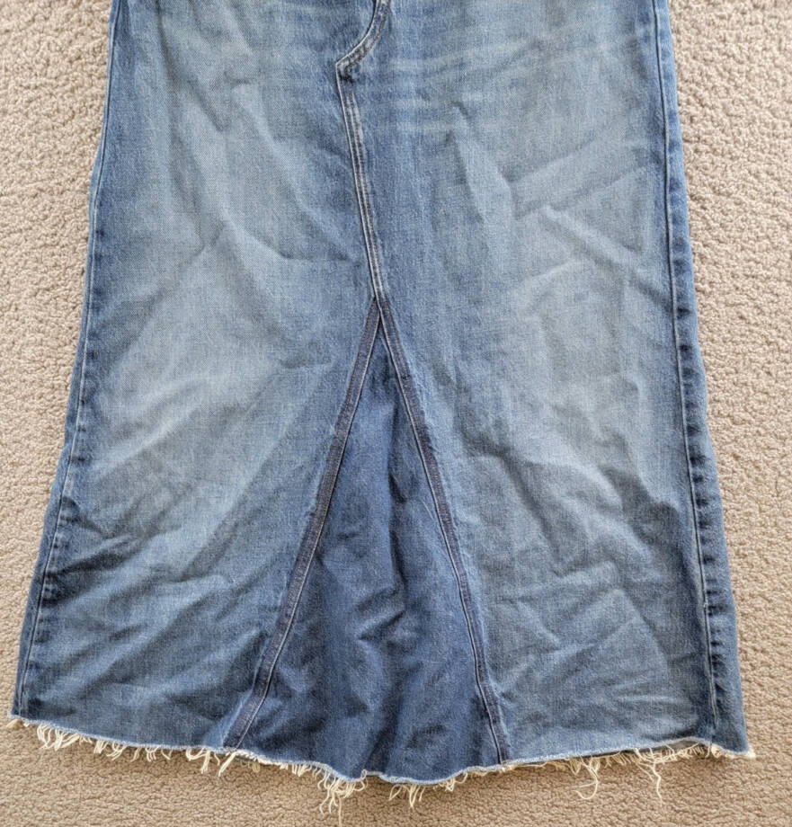 FRAME The Dorothy Denim Skirt Women's 26 Slowpoke Frayed Hem Zip/Button Closure~