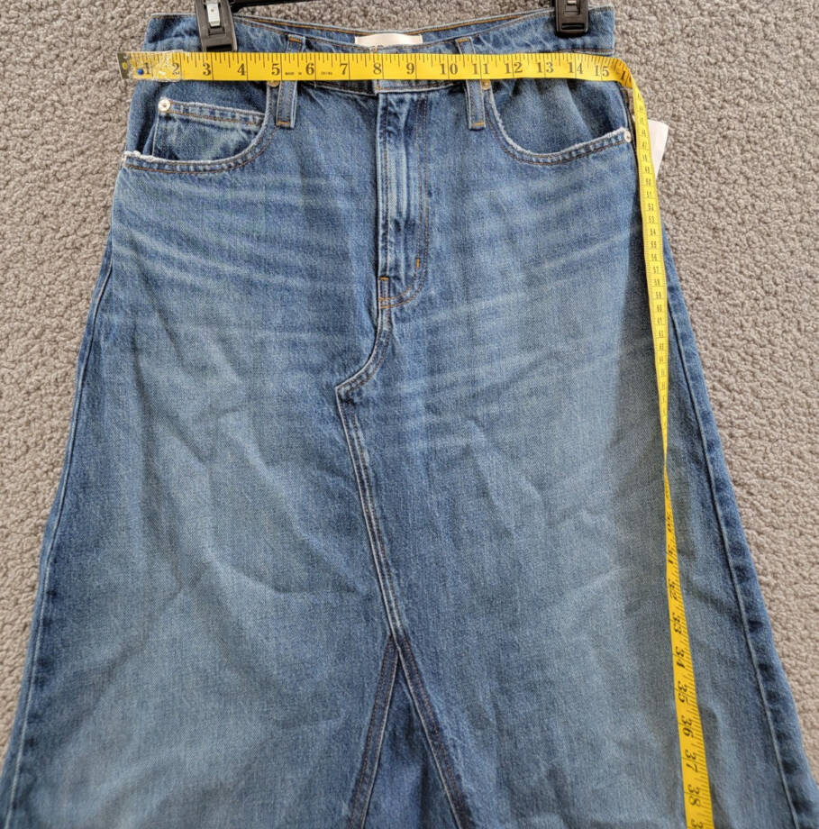 FRAME The Dorothy Denim Skirt Women's 26 Slowpoke Frayed Hem Zip/Button Closure~