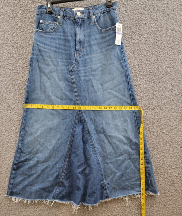 FRAME The Dorothy Denim Skirt Women's 26 Slowpoke Frayed Hem Zip/Button Closure~