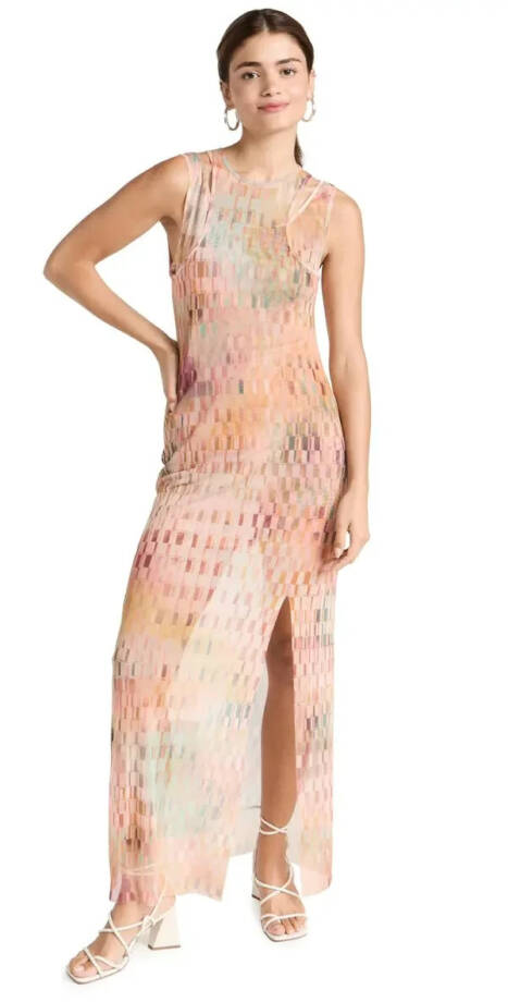 MISA Fernanda Dress Women's XS Multi Geo Print Round Neck Button Back Closure