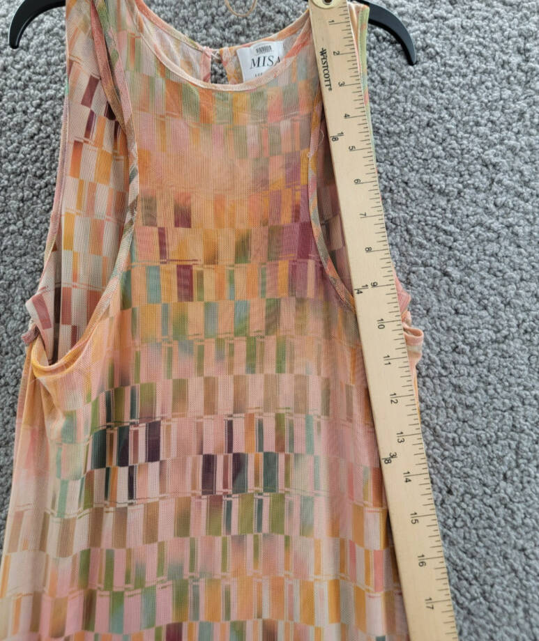 MISA Fernanda Dress Women's XS Multi Geo Print Round Neck Button Back Closure