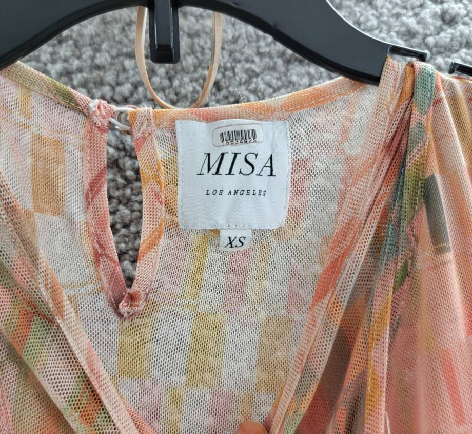 MISA Fernanda Dress Women's XS Multi Geo Print Round Neck Button Back Closure