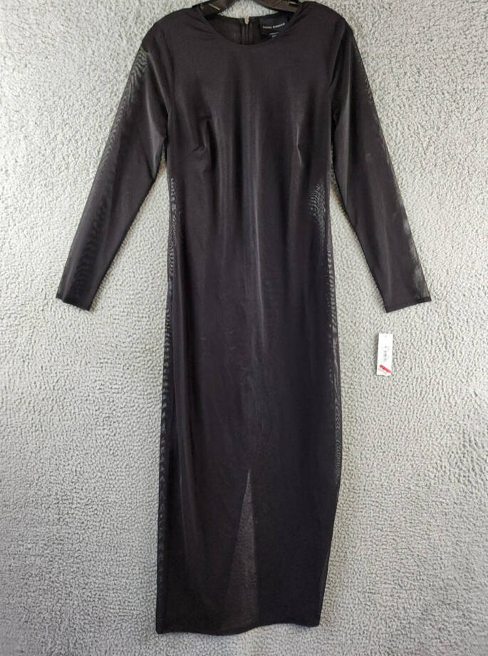 Donna Morgan Long Sleeve Midi Sheer Mesh Overlay Dress Women's 10 Black Back Zip