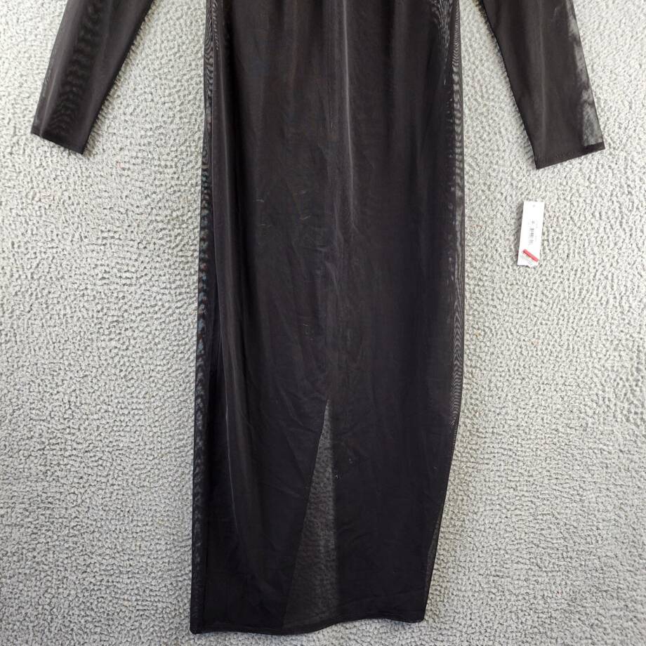 Donna Morgan Long Sleeve Midi Sheer Mesh Overlay Dress Women's 10 Black Back Zip