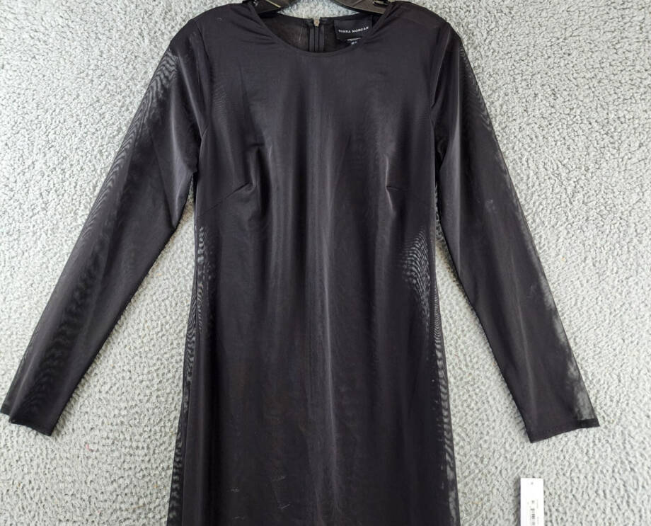 Donna Morgan Long Sleeve Midi Sheer Mesh Overlay Dress Women's 10 Black Back Zip