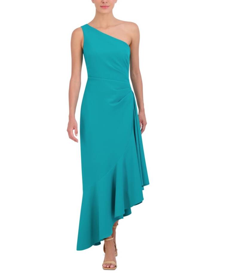 Eliza J Asymmetrical One-Shoulder Dress Women's 12 Turquoise Solid Sleeveless