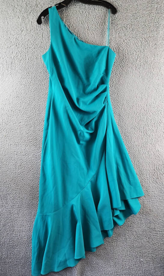 Eliza J Asymmetrical One-Shoulder Dress Women's 12 Turquoise Solid Sleeveless