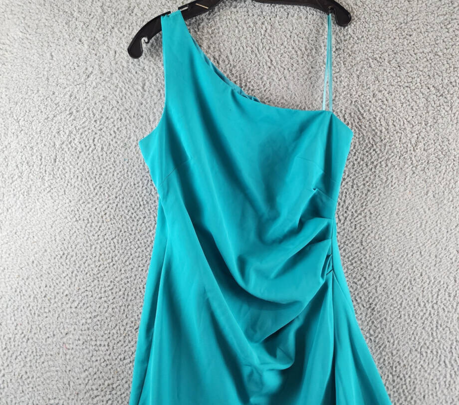 Eliza J Asymmetrical One-Shoulder Dress Women's 12 Turquoise Solid Sleeveless