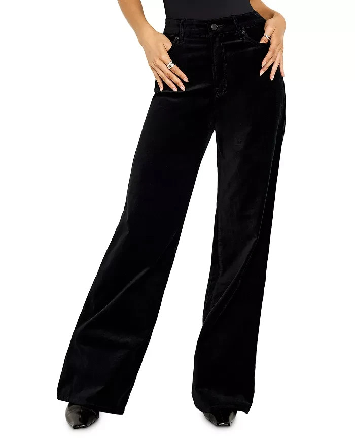Good American Velvet Good Skate Wide Leg Jeans Women's 16 Black Button Zipped