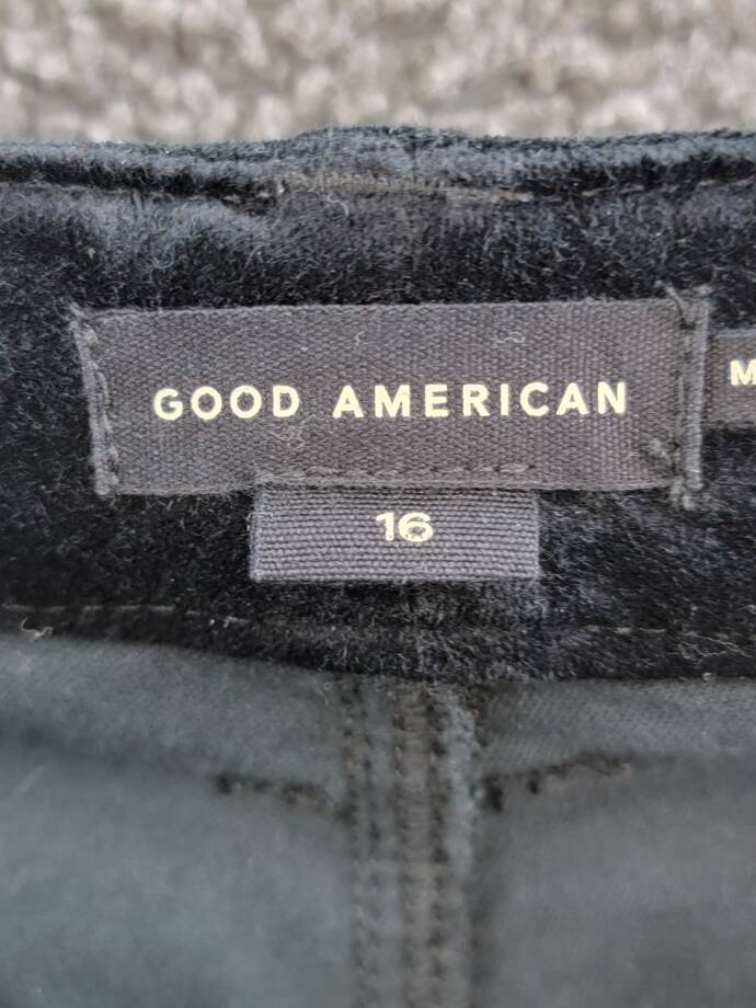 Good American Velvet Good Skate Wide Leg Jeans Women's 16 Black Button Zipped