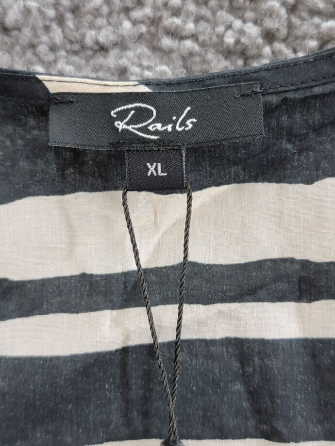 Rails Tia Top Women's XL Island Stripe V-Neck Short Sleeve Tie Front Closure
