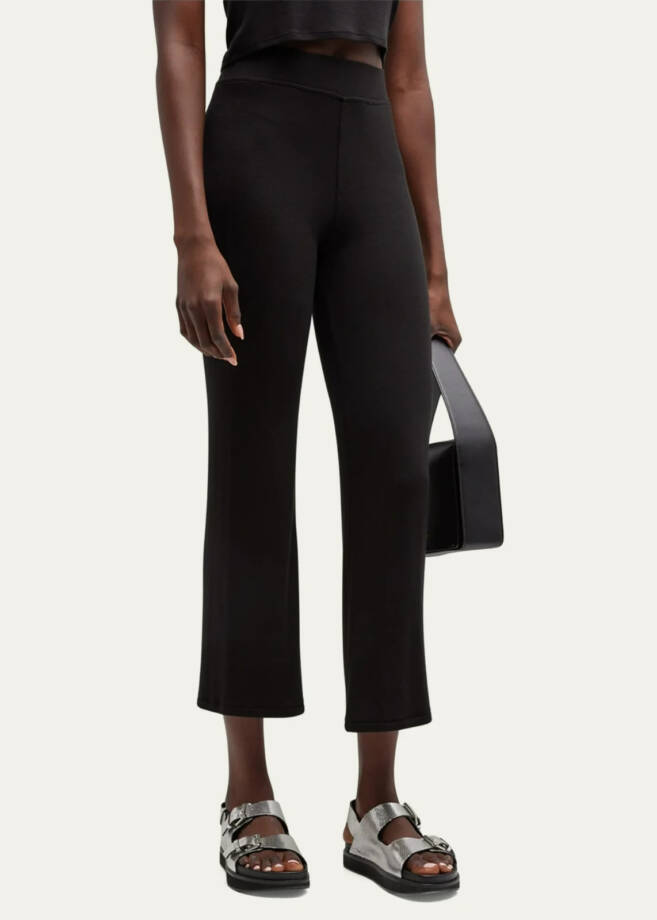ATM Anthony Thomas Melillo Ribbed Cropped Flare Pants Women's XS Black Pull On