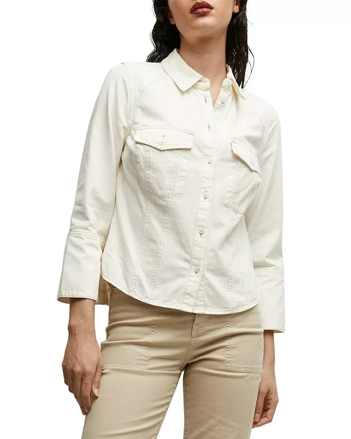 Veronica Beard Tivi Shirt Women's XS Ecru Collared Long Sleeve Button Closure