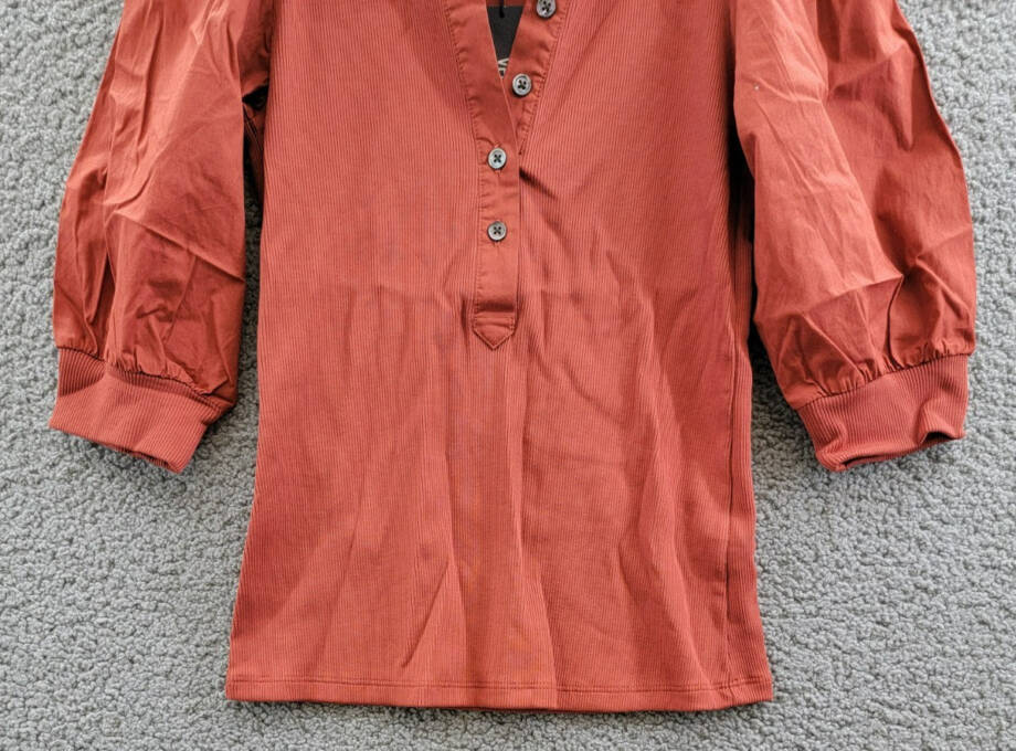 Veronica Beard Coralee Top Womens XS Brick Red Mandarin Collar Elbow Puff Sleeve