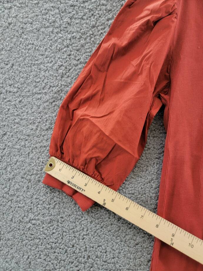Veronica Beard Coralee Top Womens XS Brick Red Mandarin Collar Elbow Puff Sleeve