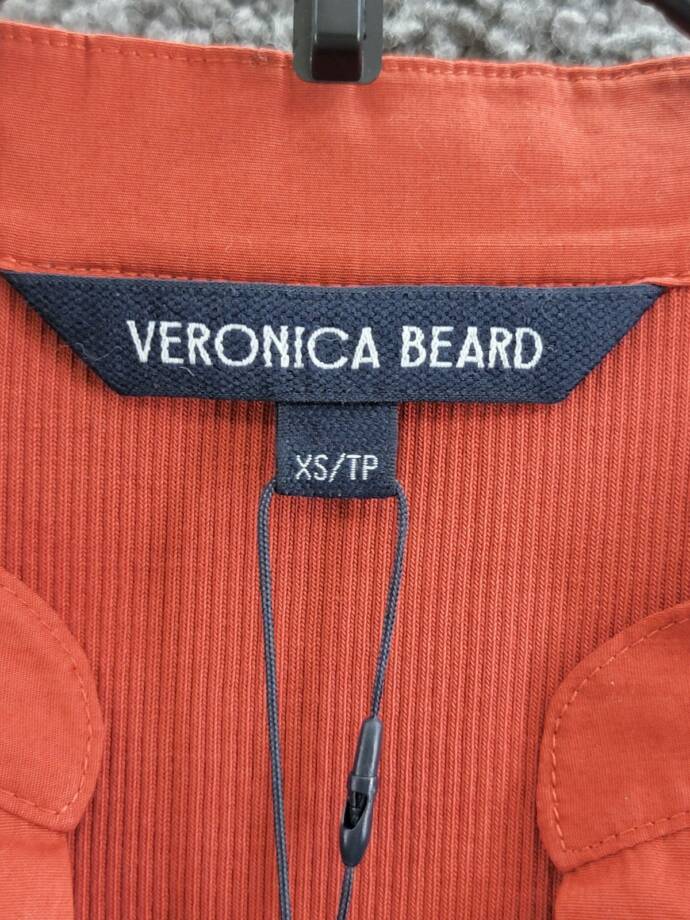 Veronica Beard Coralee Top Womens XS Brick Red Mandarin Collar Elbow Puff Sleeve