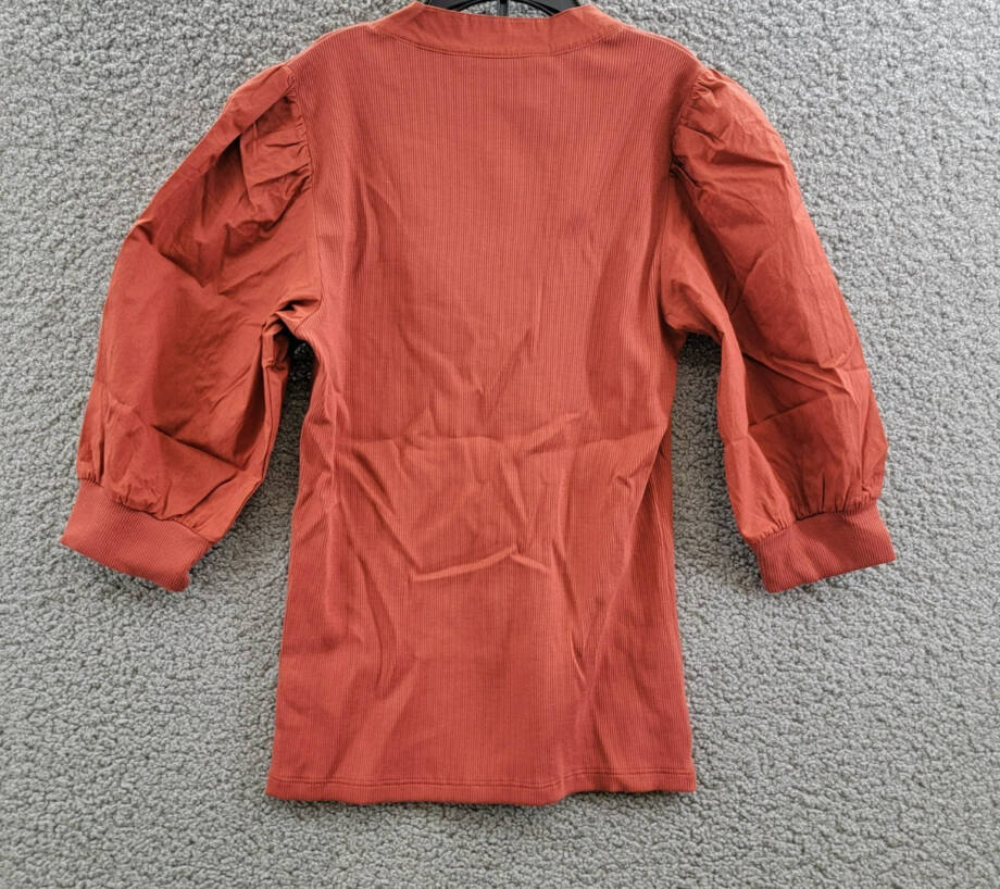 Veronica Beard Coralee Top Womens XS Brick Red Mandarin Collar Elbow Puff Sleeve