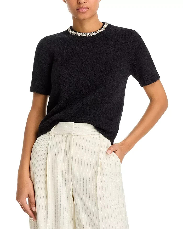 Velvet by Graham & Spencer Layton Rhinestone Top Women's M Black Wool Blend S/S