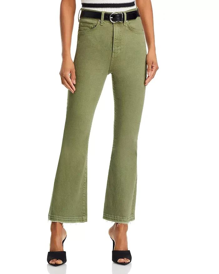 Veronica Beard Carson Ankle Flare Jeans Women's 25 Stone Army Button Zip Closure