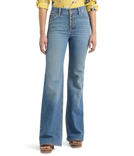 Lauren Ralph Lauren High Rise Flared Jeans Women's 10 Blue Wash Button Closure~
