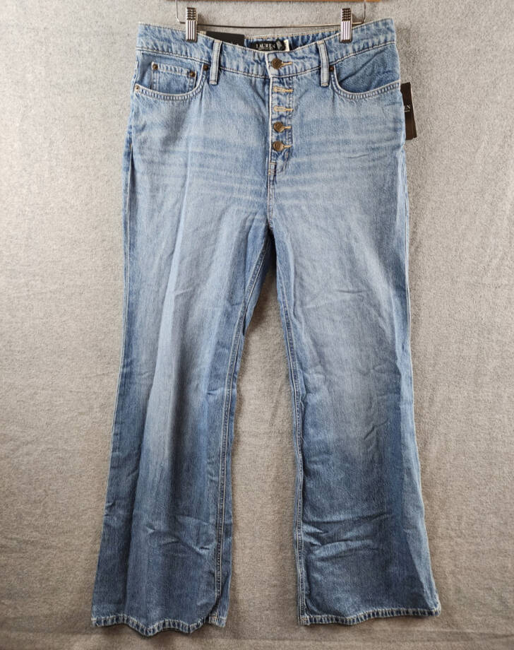 Lauren Ralph Lauren High Rise Flared Jeans Women's 10 Blue Wash Button Closure~
