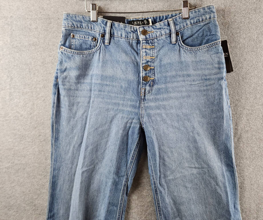 Lauren Ralph Lauren High Rise Flared Jeans Women's 10 Blue Wash Button Closure~