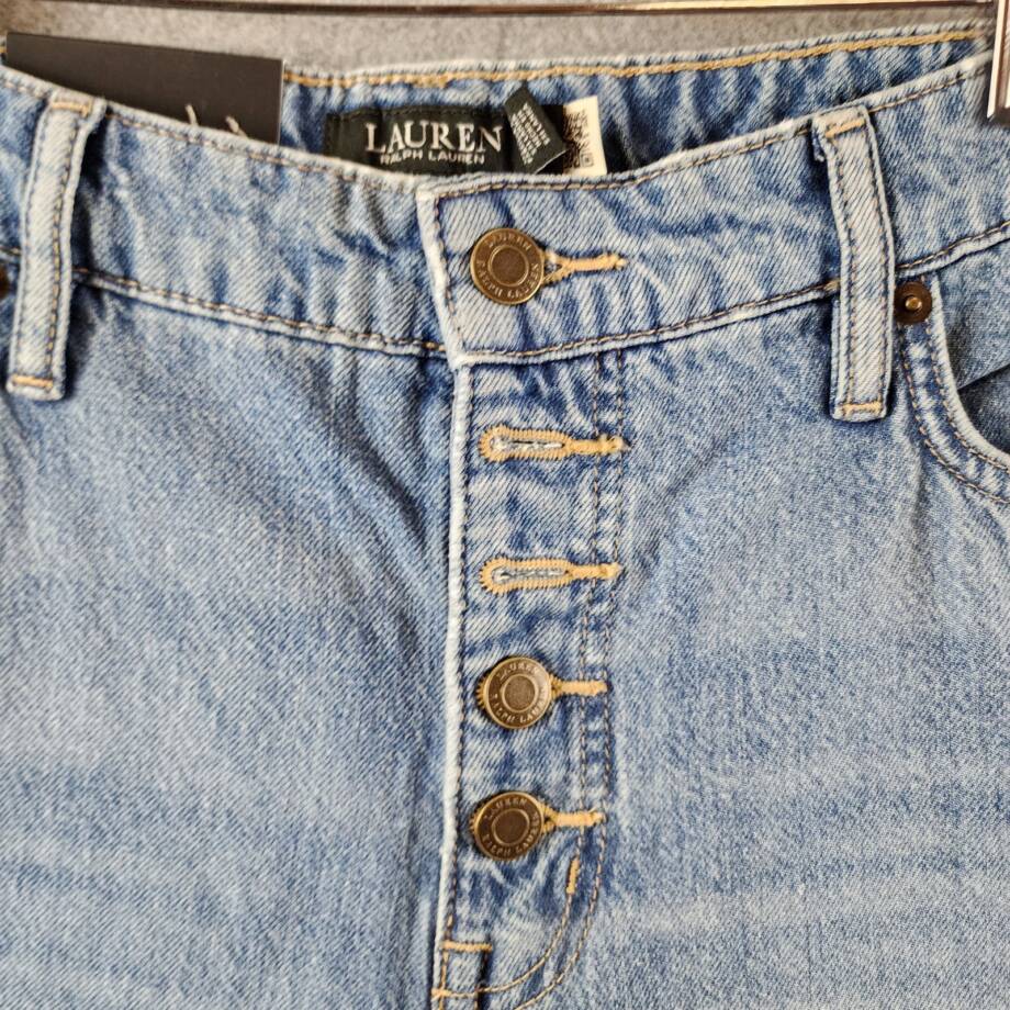 Lauren Ralph Lauren High Rise Flared Jeans Women's 10 Blue Wash Button Closure~