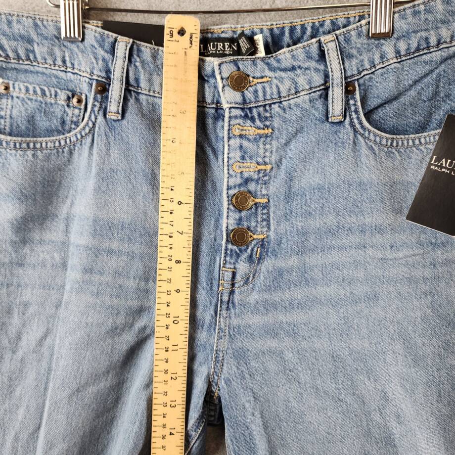 Lauren Ralph Lauren High Rise Flared Jeans Women's 10 Blue Wash Button Closure~