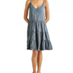 Splendid Shannon Tiered Mini Dress Women's XS Storm Linen Blend Button Front