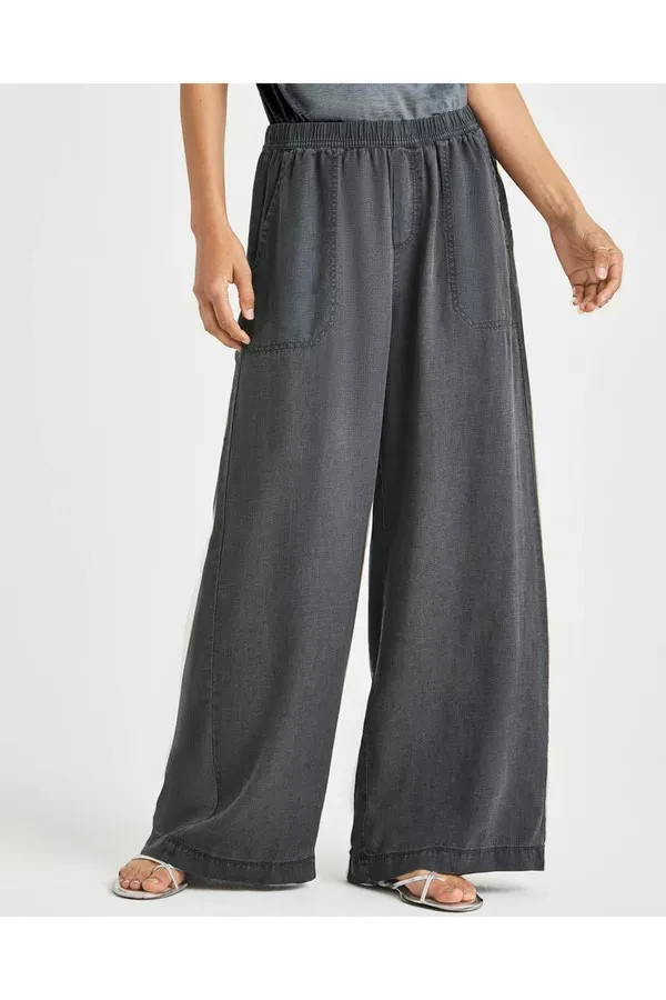 Splendid Angie Palazzo Pants Women's XS Lead Linen Blend Elastic Waist Pull On