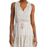 Rails Albany Printed Drawstring Waist Dress Women's XS White/Gray Linen Blend