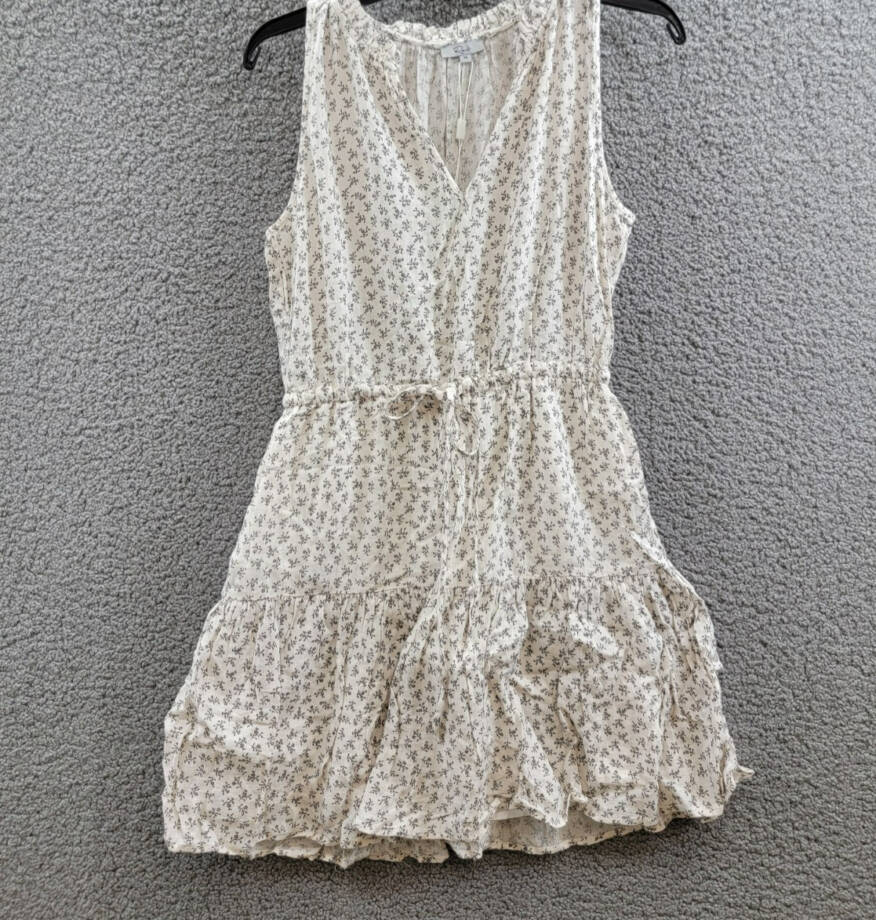 Rails Albany Printed Drawstring Waist Dress Women's XS White/Gray Linen Blend