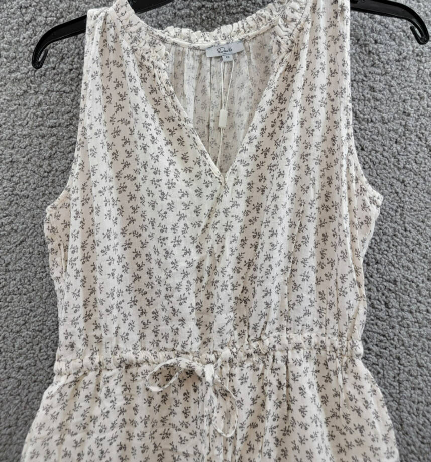 Rails Albany Printed Drawstring Waist Dress Women's XS White/Gray Linen Blend