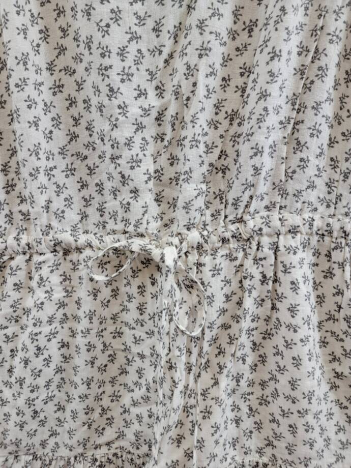 Rails Albany Printed Drawstring Waist Dress Women's XS White/Gray Linen Blend