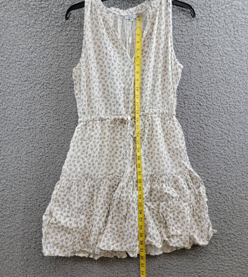 Rails Albany Printed Drawstring Waist Dress Women's XS White/Gray Linen Blend